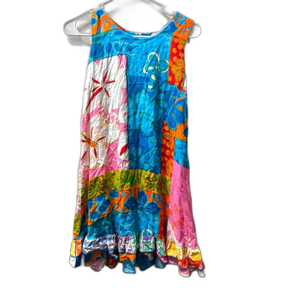 Jams World Lil' People Dress Girls sz Large Multicolor Floral Patchwork Tropical